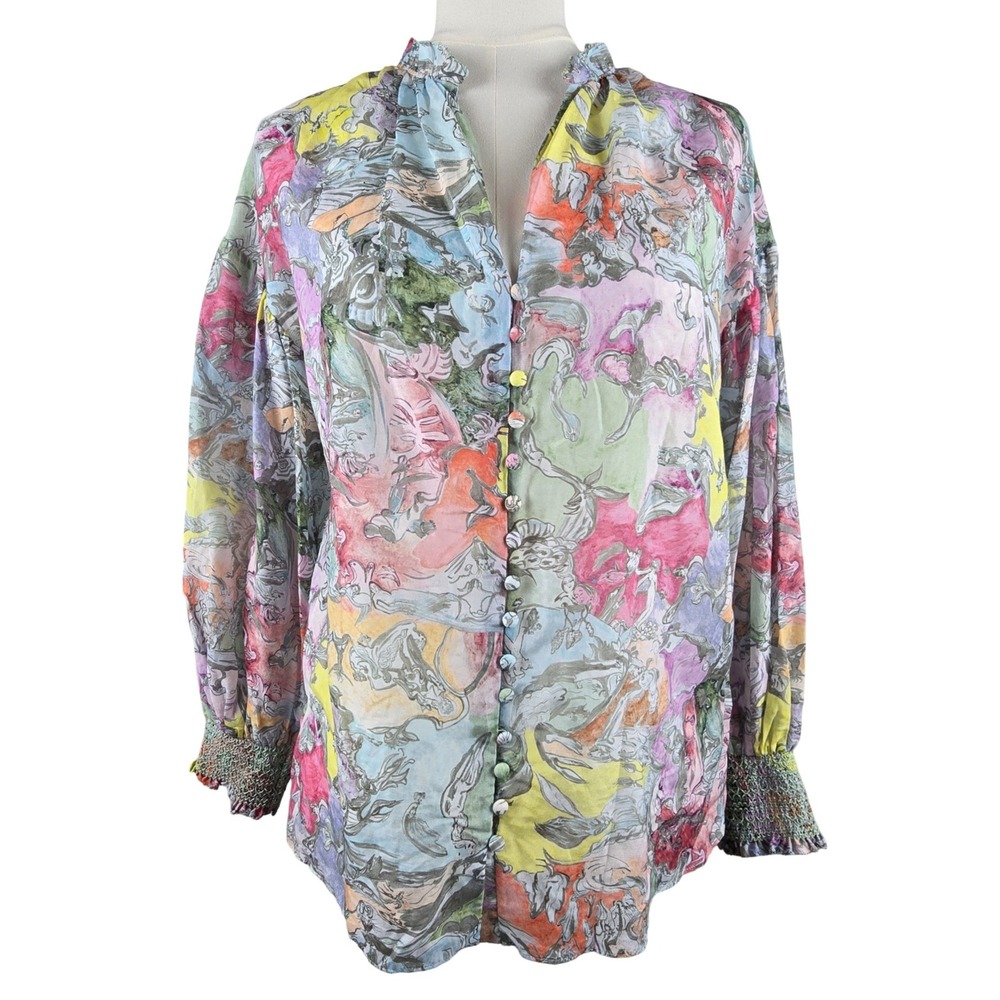 Alice + Olivia Lola Schnabel Julius Tunic Blouse Womens Small Silk Cotton Blend